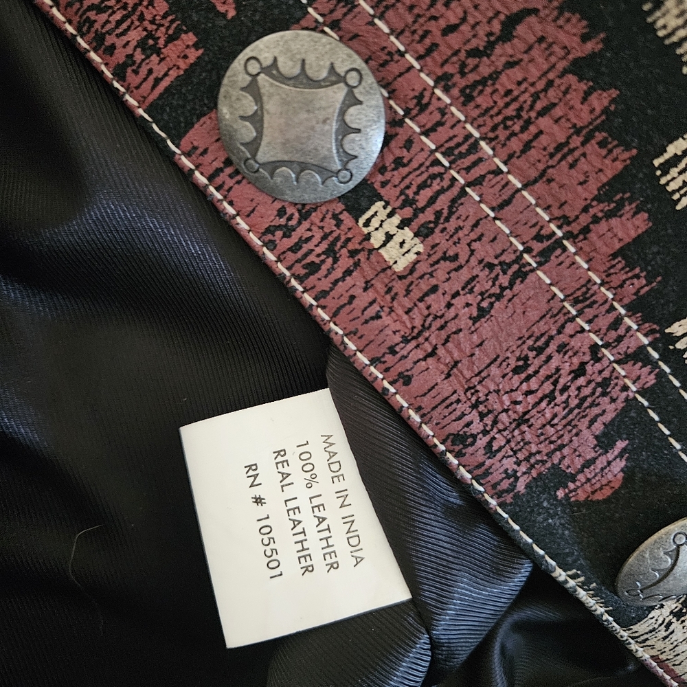 Double D Ranch Firemaker Black and Brown Geometric Leather Jacket - Picture 6 of 11